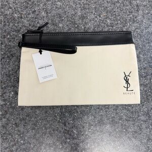 NWT YSL/Yves Saint Laurent Beaute Black/Beige Cosmetic Bag Pouch Wristlet GWP